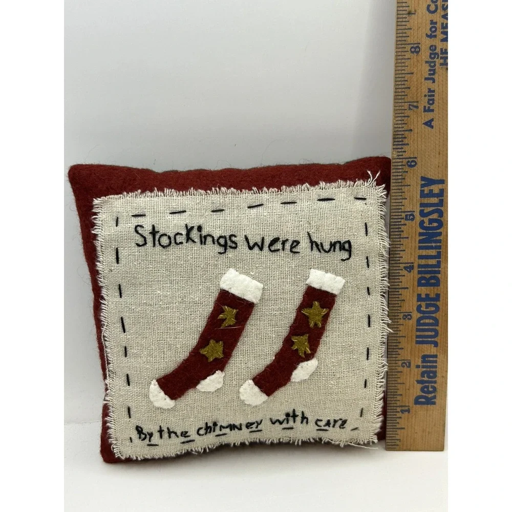 Primitive Christmas Pillow Cross Stitched 